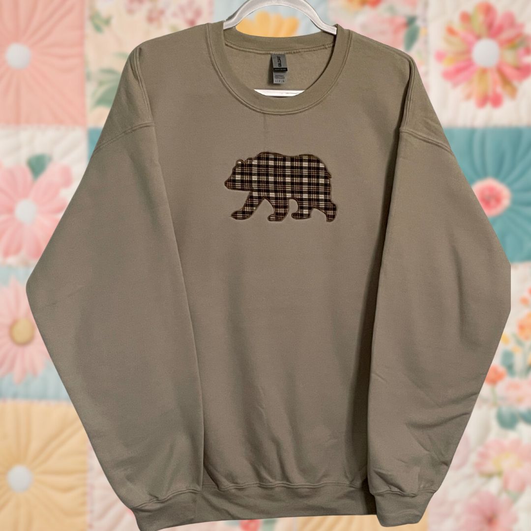 Large Beige Plaid Black Bear Sweatshirt