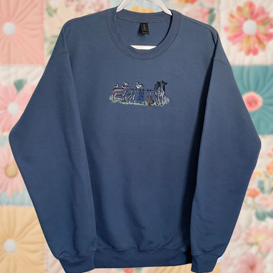 Medium Indigo Blue Farm Animal Laundry Sweatshirt