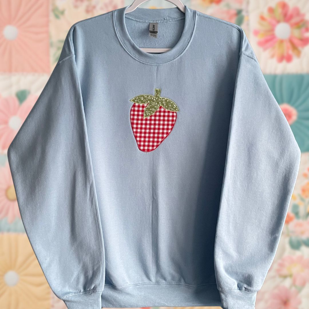 Medium Light Blue Strawberry Patchwork Sweatshirt