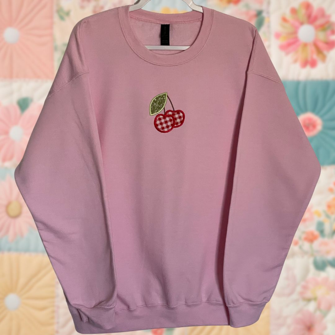Large Pink Cherry Patchwork Sweatshirt