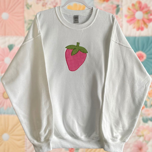 XL White Pink and Red Gingham Sweatshirt