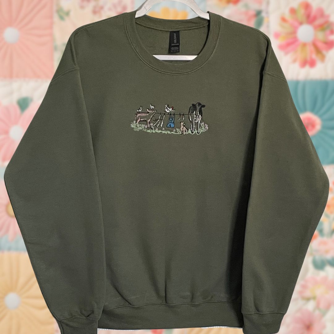 Medium Military Green Farm Animal Laundry Sweatshirt