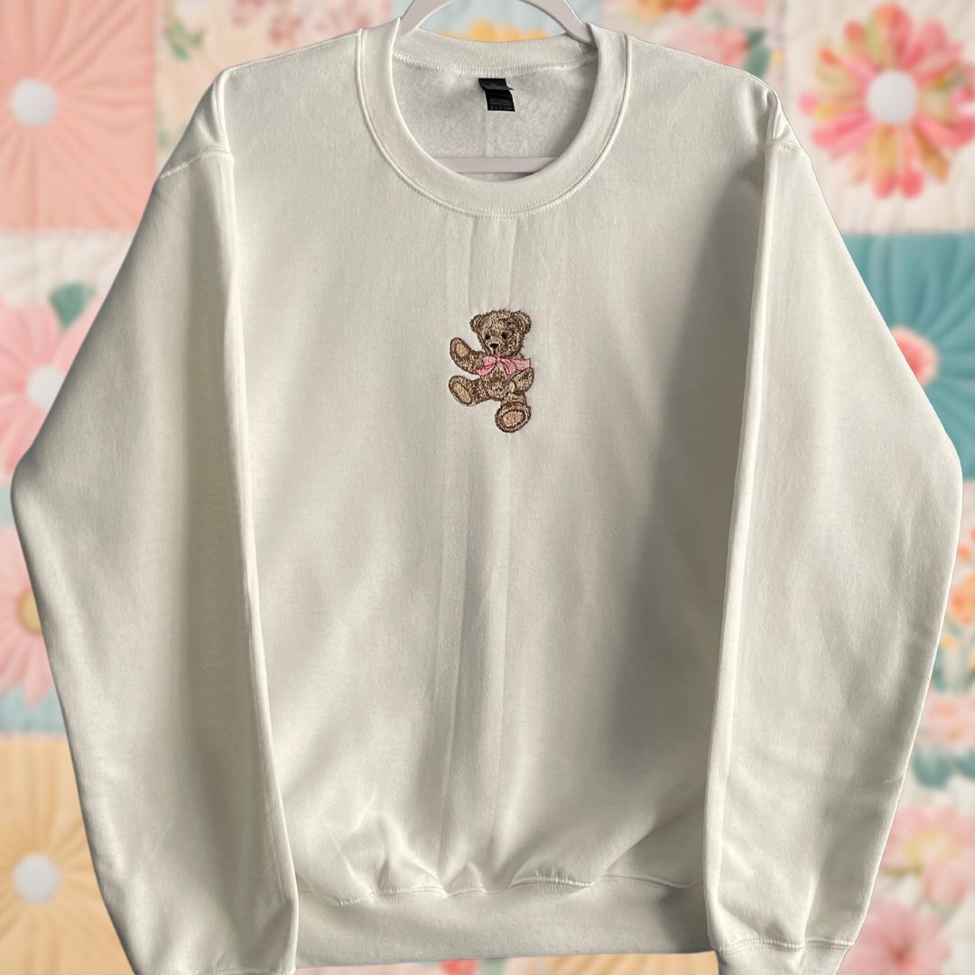 Small White Teddy Bear Bow Sweatshirt